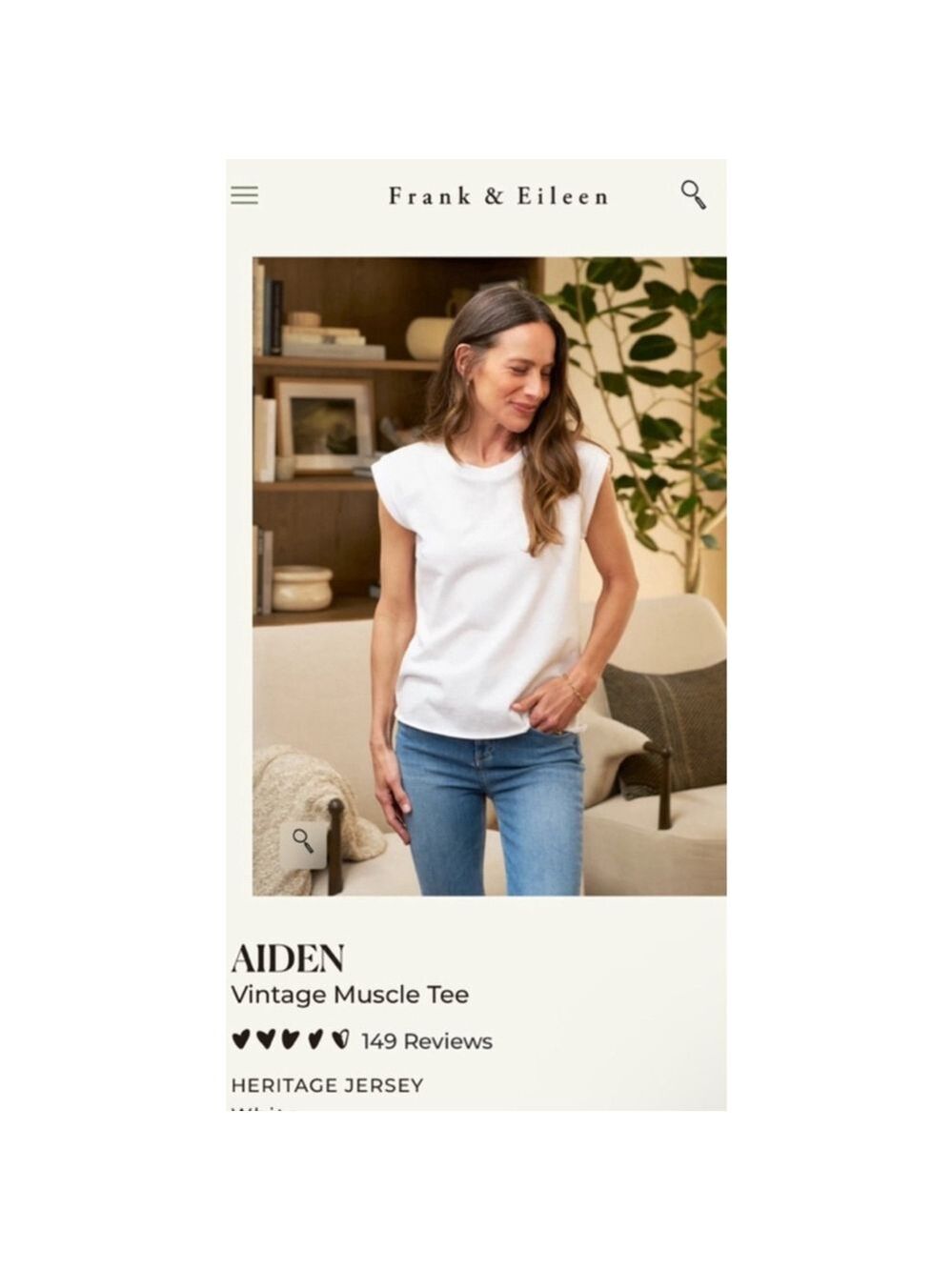 New Frank & Eileen Aiden White Vintage Muscle Tee L